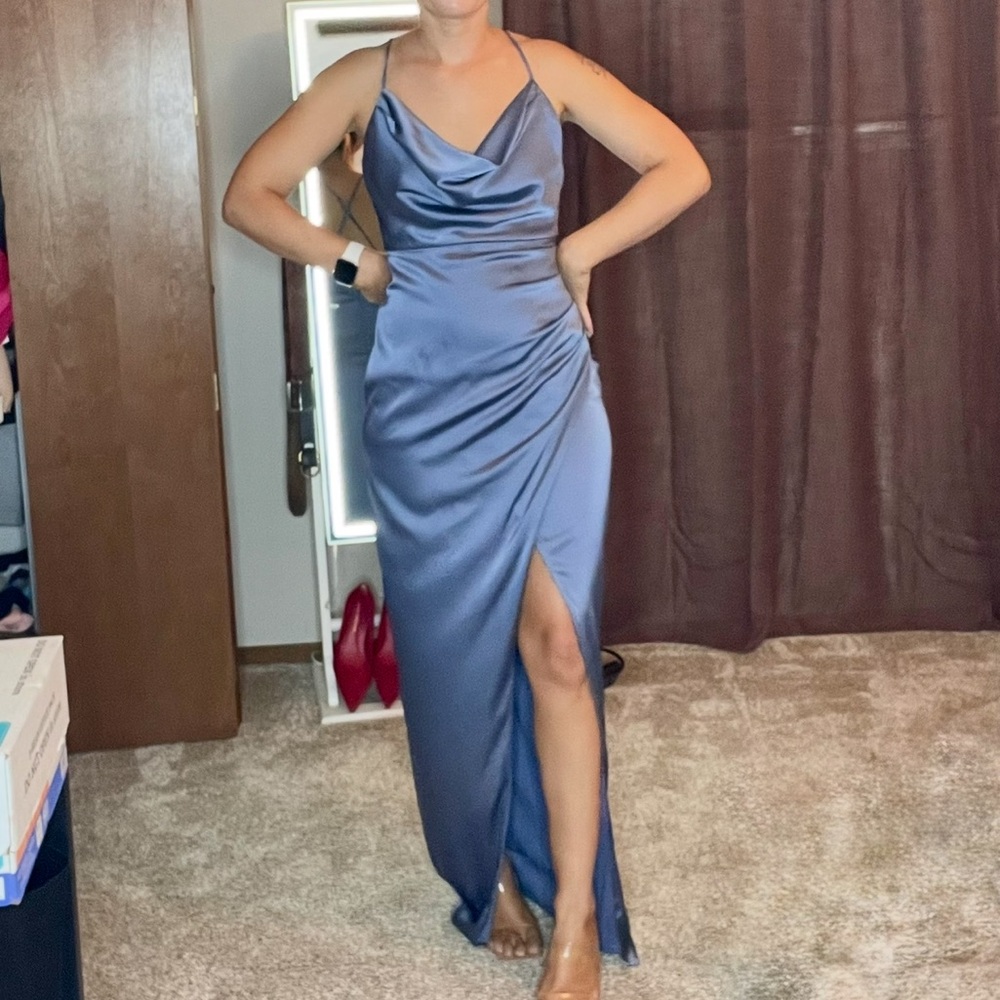 Lovely Day Blue Satin Evening Gown